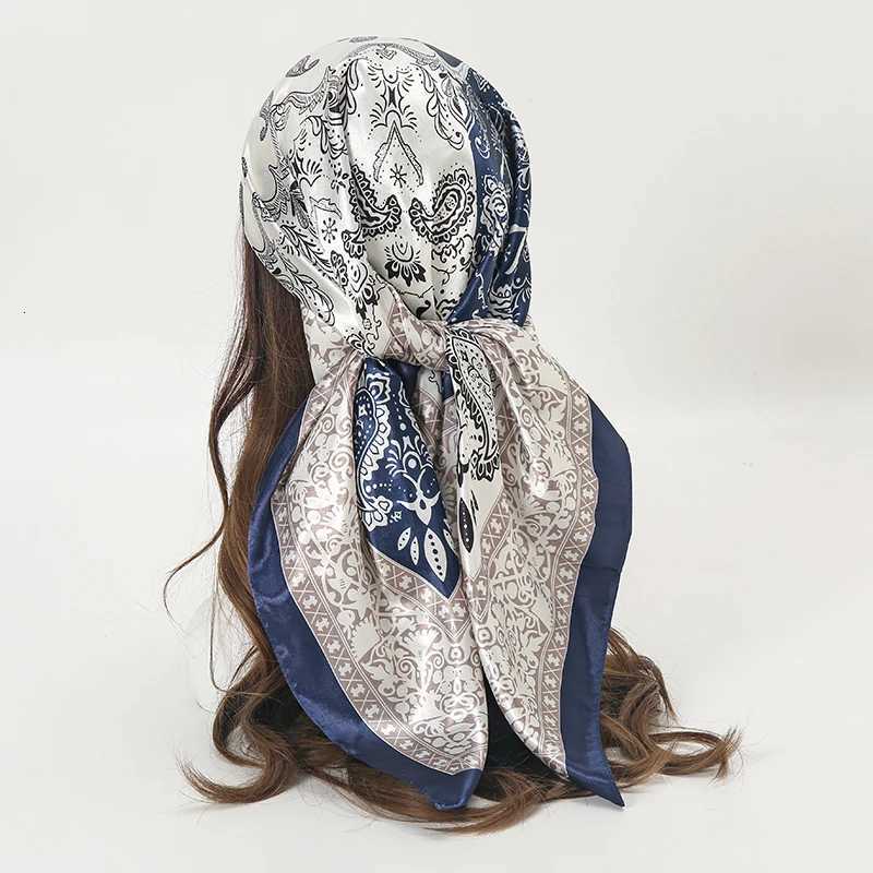 Satin Square Scarf Wen Muslim Hijab Elegant 2025 Print Silk Neckerchief Shawl Wraps band Handle Hair Accessories Bandana X260328