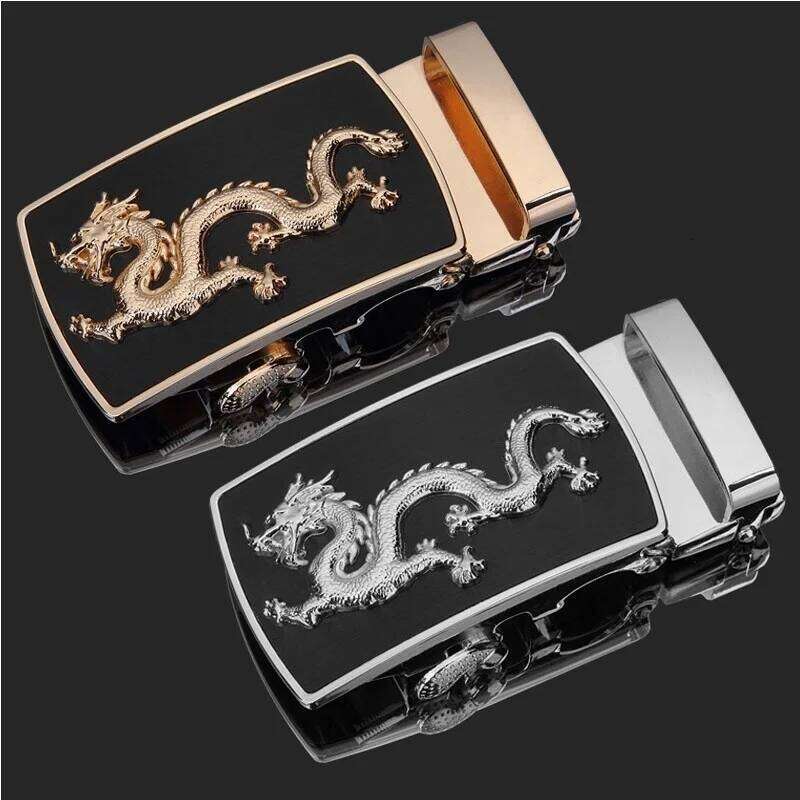 Automatic Buckle New Fashion Brand Dragon Leather Belts For Business Men Black Strap Waistband Chunjinqiuli