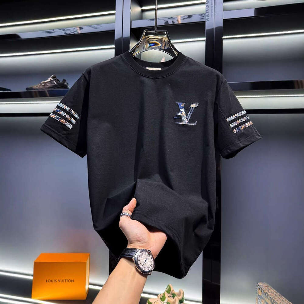 men's high-end embroidered round-neck short-sleeve T-shirt, luxury new trendy brand summer fashion American style half-sleeve