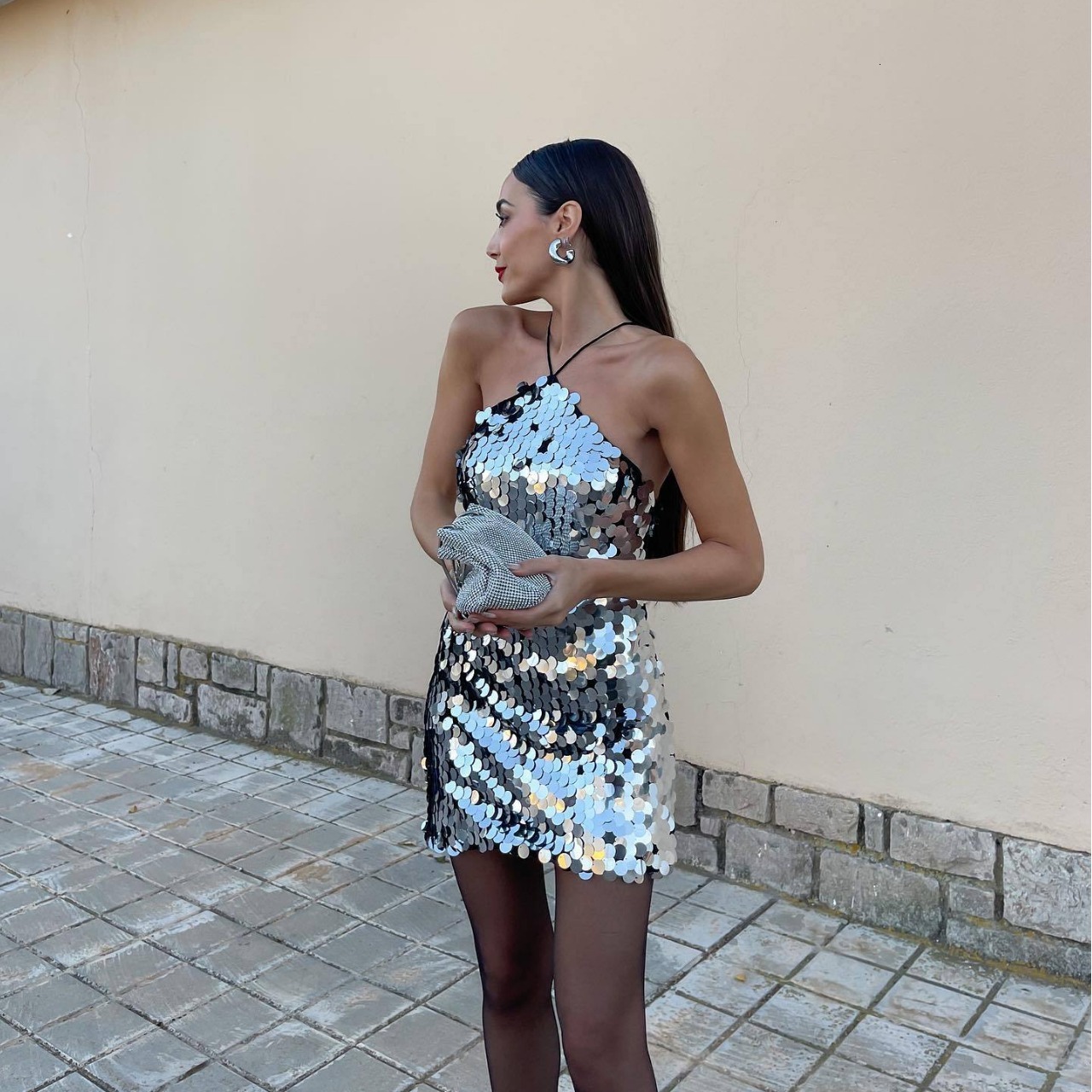 2023 Spring/Summer New Fashion Sexy Internet Celebrity Multi-Color Sequin Irregular Dress for Women