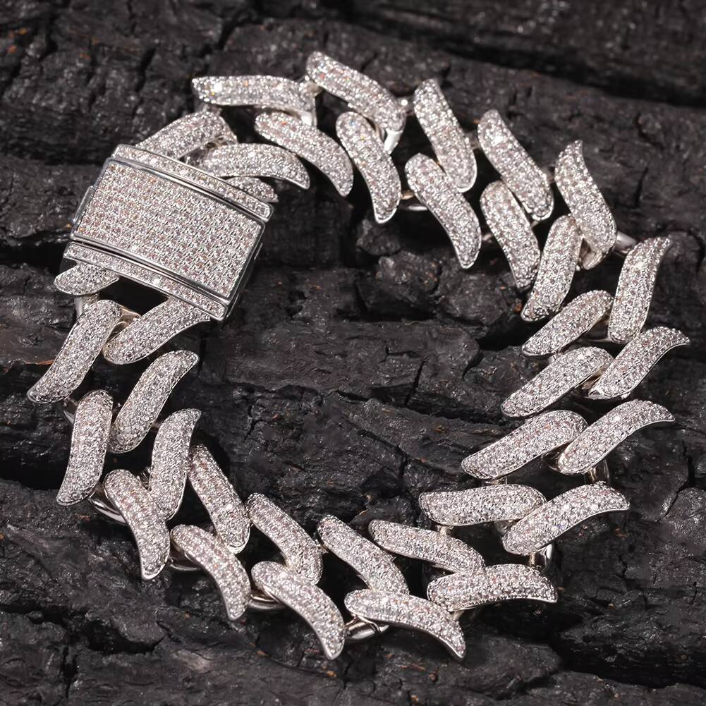 Hip-Hop Thorn Cuba Link Bracelets and Bangles Punk Thorn Cuba Moissanite Mens Bracelet 8Inch