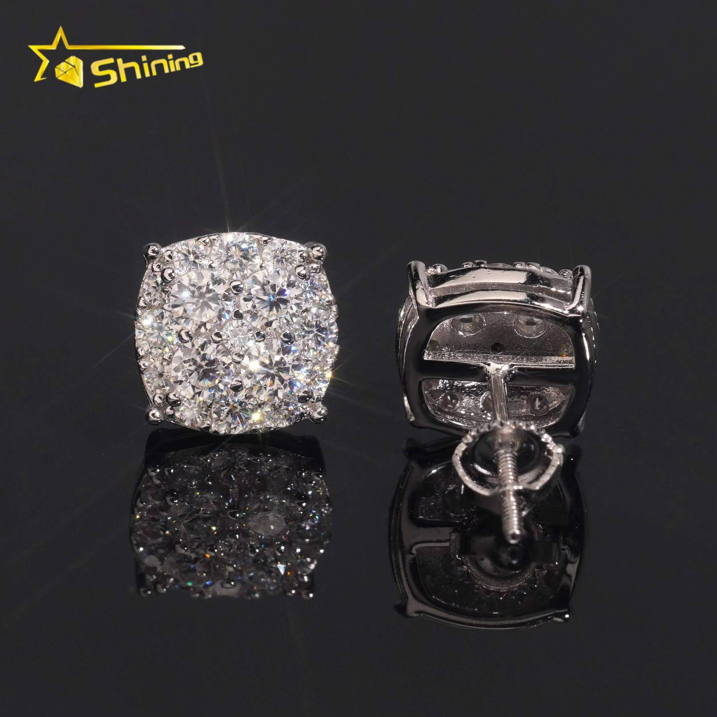 Ready to Ship Hip Hop Iced Out Jewelry 925 Silver GRA Certified VVS Moissanite Diamond Earrings