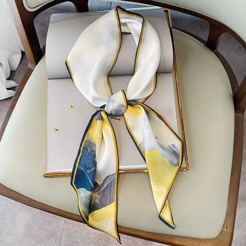 Fashion Print Hair Ribbon Bevel Silk Scarf Women Neck Tie Bag Scarfs Satin Silk Skinny Headscarves Ladies Foulard Floral Bands Z260330
