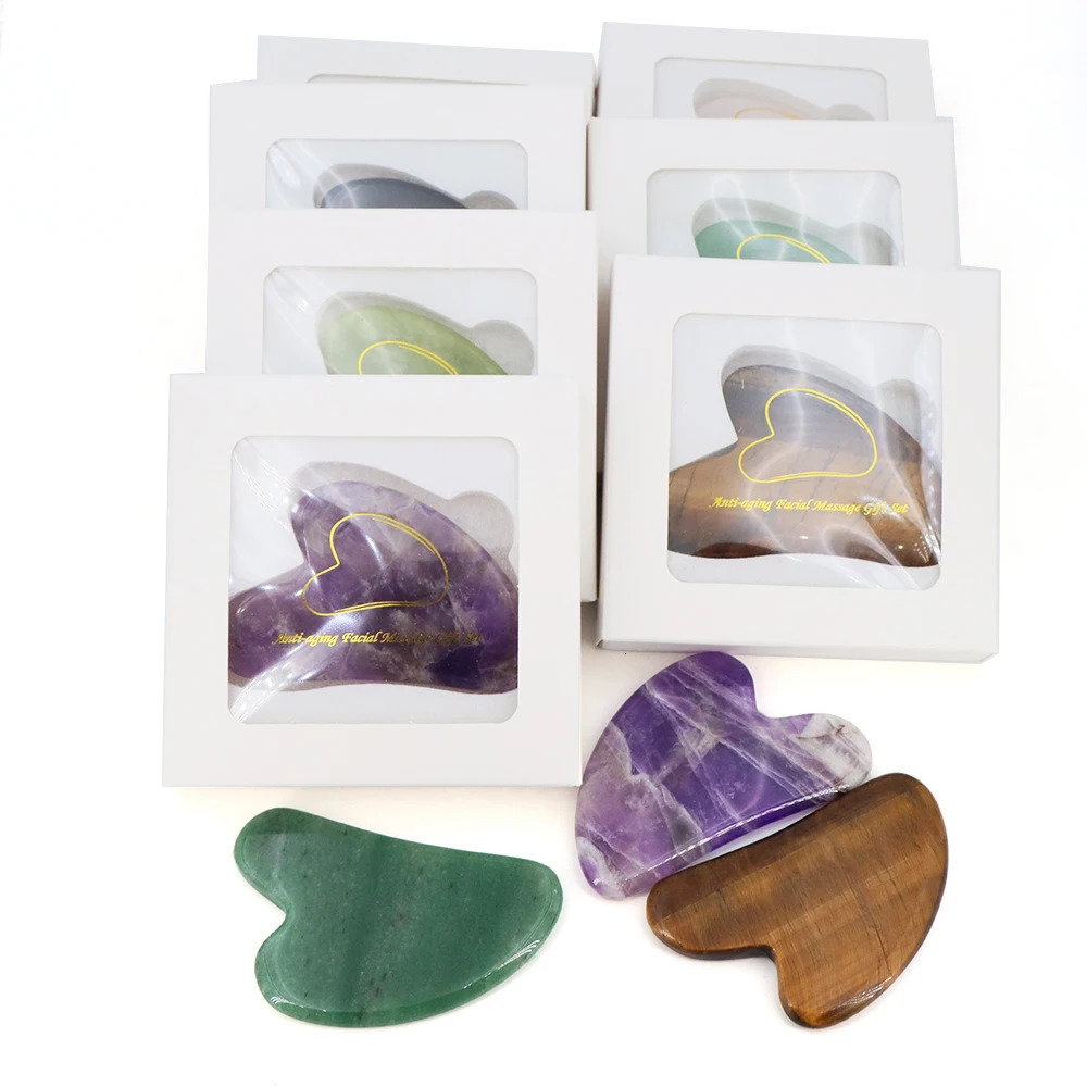 Natural Stone Gua Sha Massage Board Pink Rose Quartz Amethyst Guasha Plate Jade Face Massager Scrapers Tools for Neck Back Body 260316