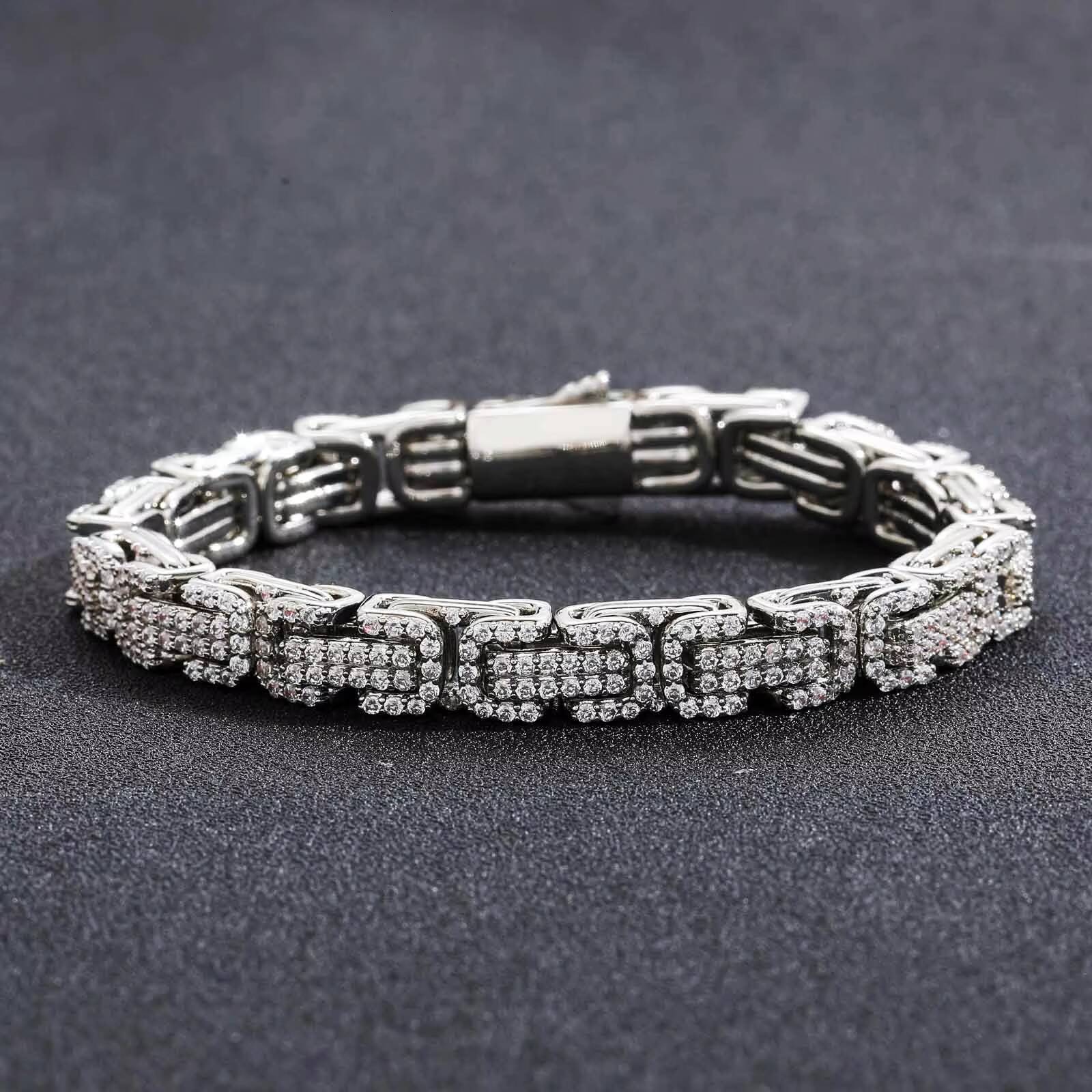 European Hip Hop Byzantine Bracelet Inlaid Moissanite Chain Three-Dimensional Mens Personality Trend Cross-Border
