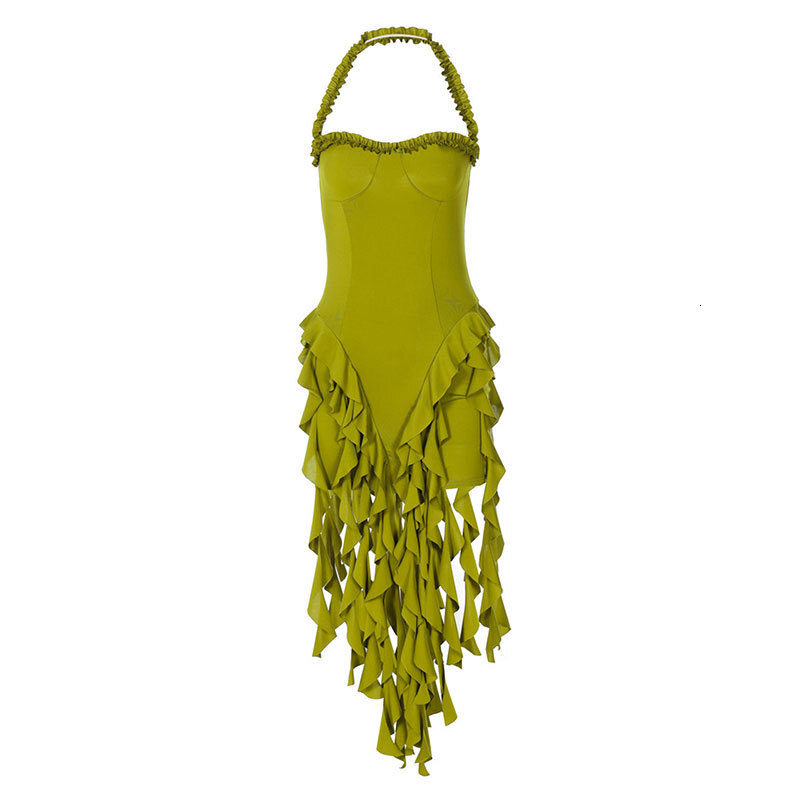 AD288 Summer New Womens Sexy Strap Tassel Halter Neck Bodycon Dress