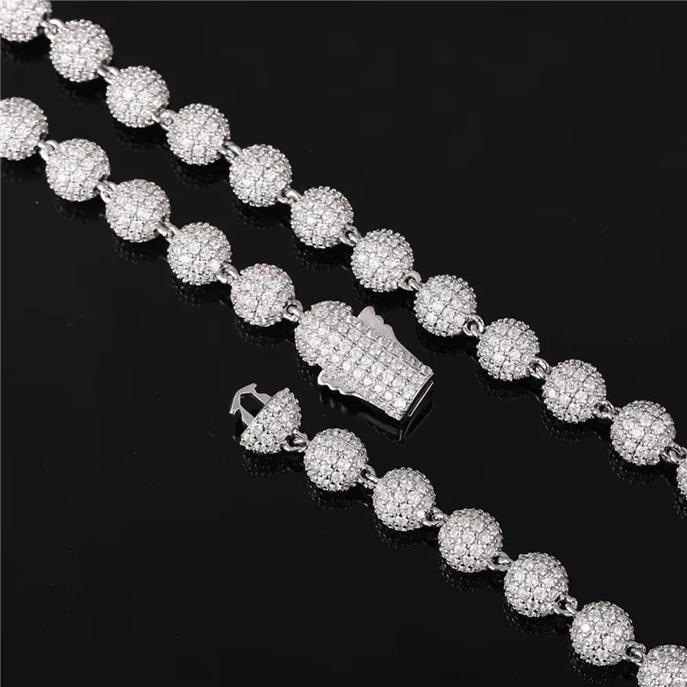 Ice Out Luxury Mens Vintage Gold Plated 14K White Gold Full Moissanite Ball Chain Necklace Premium Jewellery
