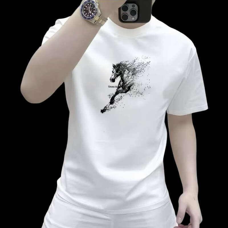 Summer Short-Sleeve Men's Round-Neck Mercerized Cotton Casual T-Shirt, Trendy Brand Half-Sleeve Shirt For Men, Versatile Quality Top