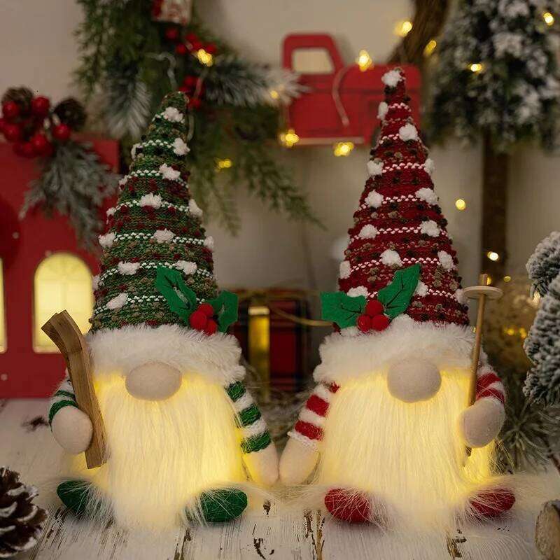 Christmas Decorations 30CM Glowing Gnome Knitted Doll with Led Night Light for Home Xmas Decor Navidad New Year 2025 Gift