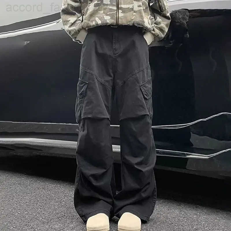 Y2K Big Pocket Mens Cargo Pants Japanese 2025 New Harajuku Loose Straight Wide Leg Trousers Baggy Pants Man Hip Hop Sweatpants H260330