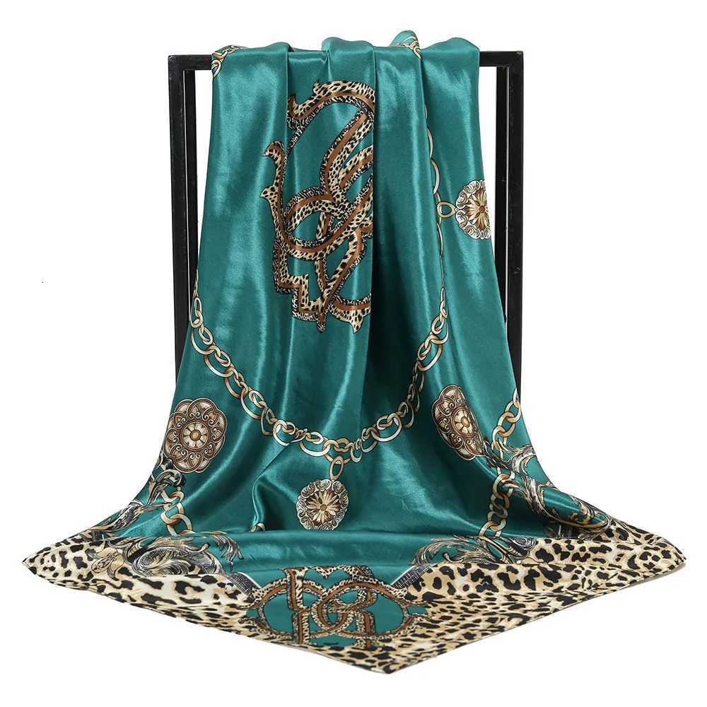 1PC Square Scarf with Leopard Print and Color Block Design - Versatile Satin Scarf Head Scarf Multi-purpose Silk-like Scarf Z260330
