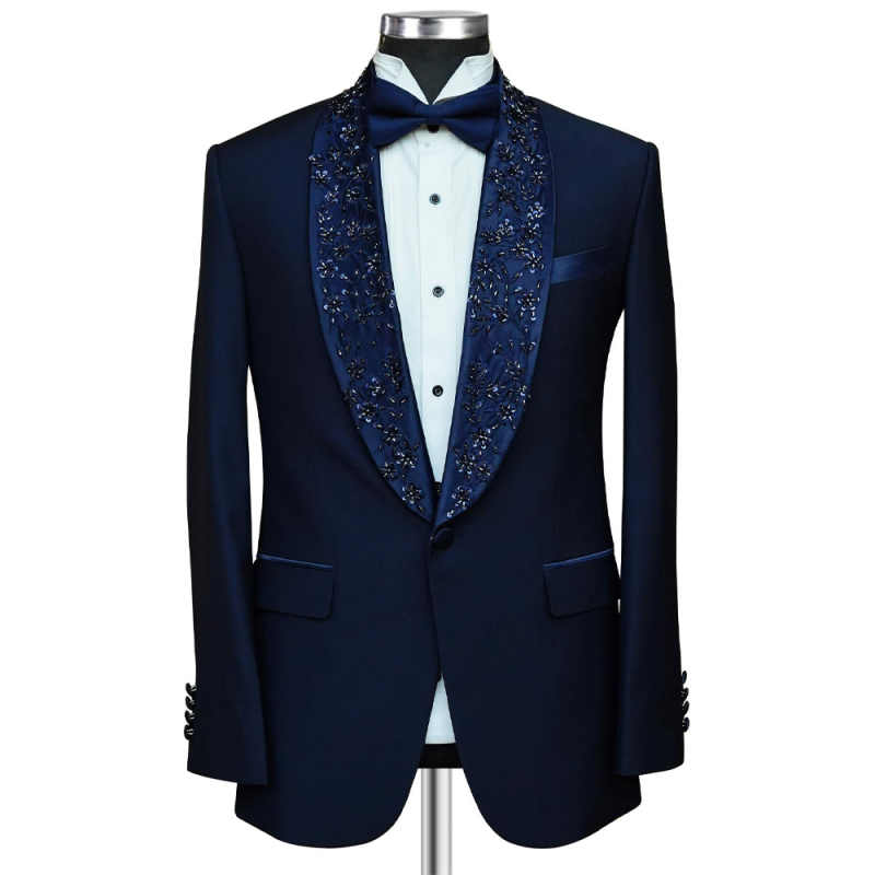 Classic Men Suits Slim Fit 2 Piece Jacket Pants Crystal Shawl Lapel Formal Occasion Party Banquet Customized Ropa Hombre