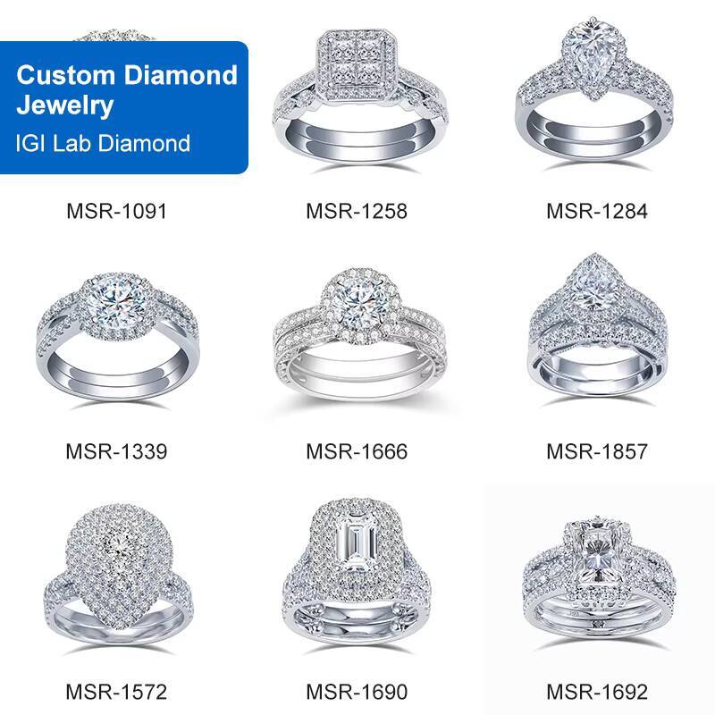 Messi Jewelry Luxury Design Wedding Engagement 925 Silver 14K Pear Cut Lab Diamond Halo Ring