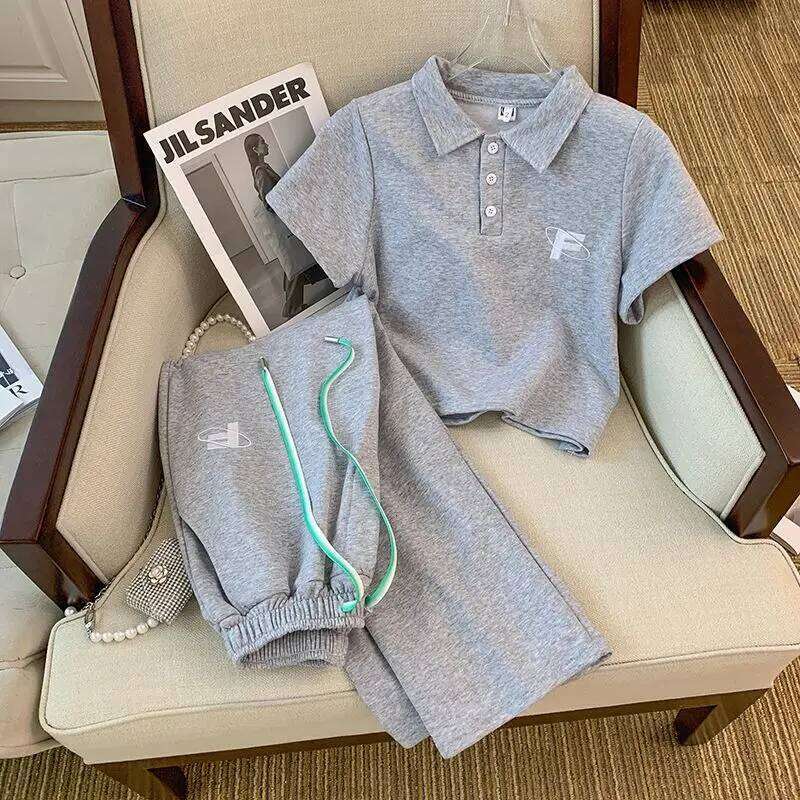 Spring And Summer New College Style Girls' Casual Sports Suit Loose Fit Short Sleeved Pants Two-Piece Set