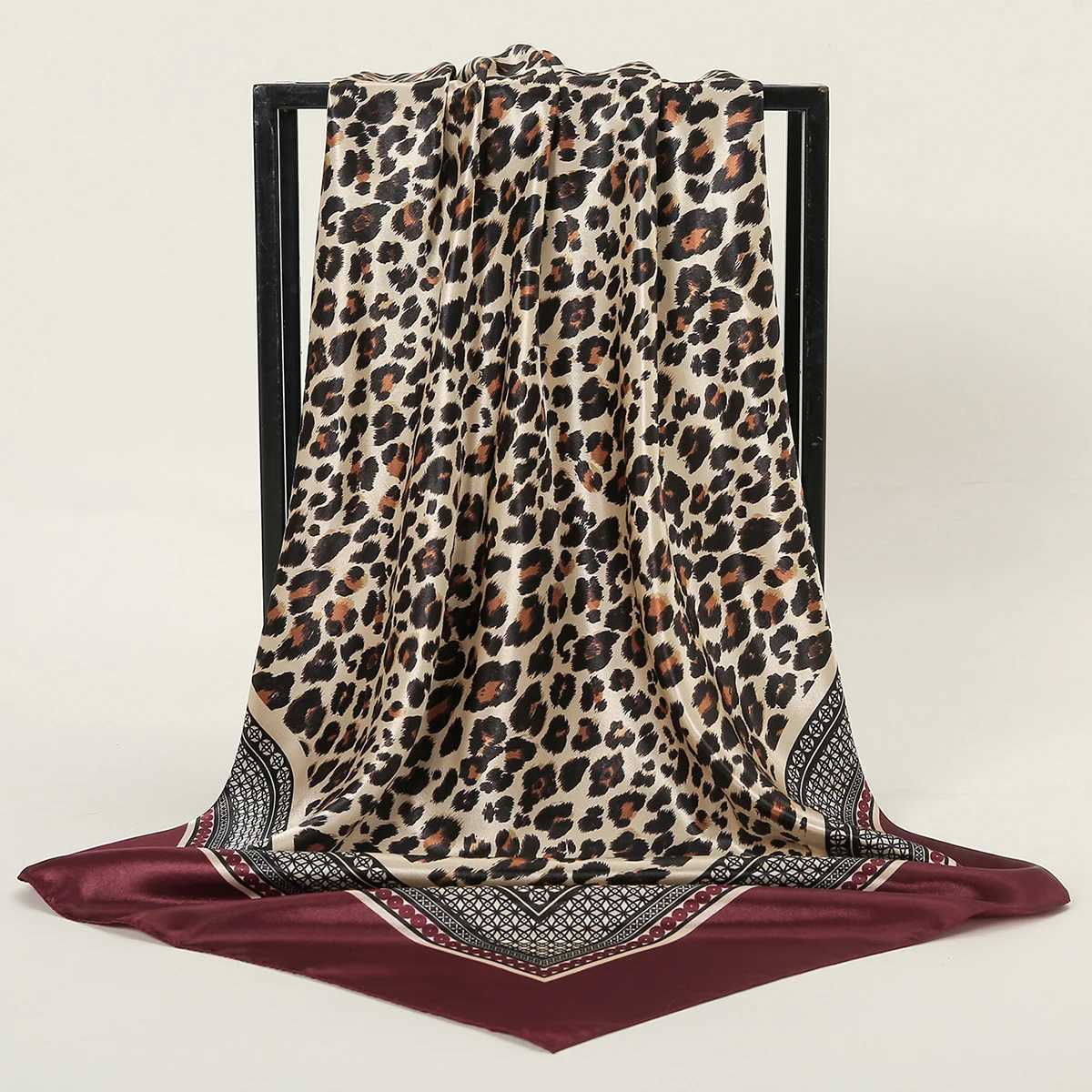 90cm Leopard Print Square Scarf Satin Silk band Muslim Wan Hijab Lady Fashion Hairwrap Rock Style scarf Islam Foard X260328
