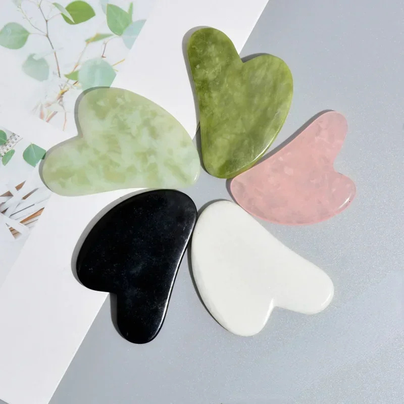 5-Color Option Heart-Shaped Jade Gua Sha Scraping Board Massage Tool - Black White Green Blue - Scraping Massager 260316