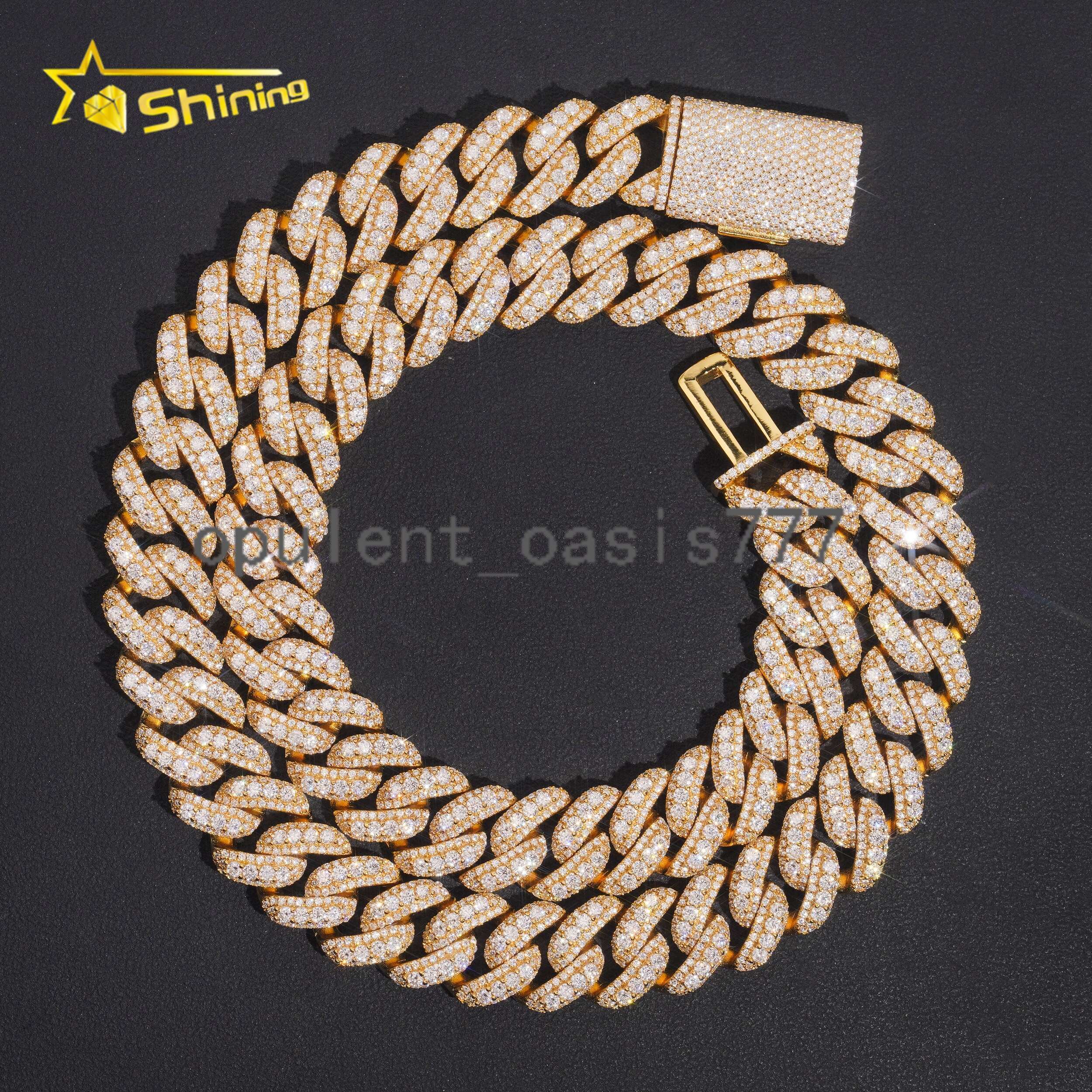 Luxury Iced Out Gold Plated 15mm VVS Moissanite Cuban Link Chain Necklace Hip Hop Jewelry Custom 925 Silver Chain for Men
