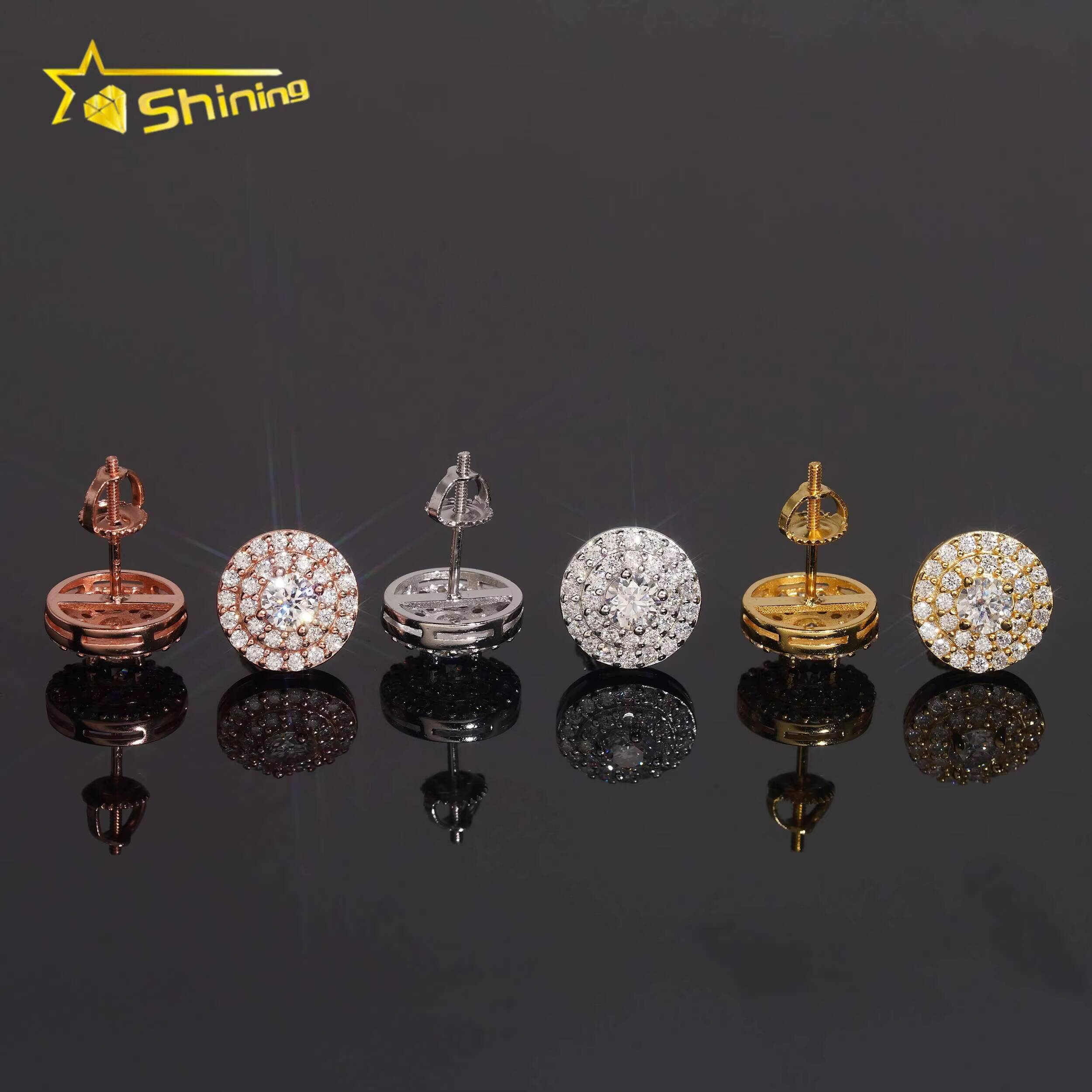 Pass Diamond Tester 925 Silver Round Cluster Moissanite Stud Earrings Custom Iced Out Diamond Men Women Fine Earrings