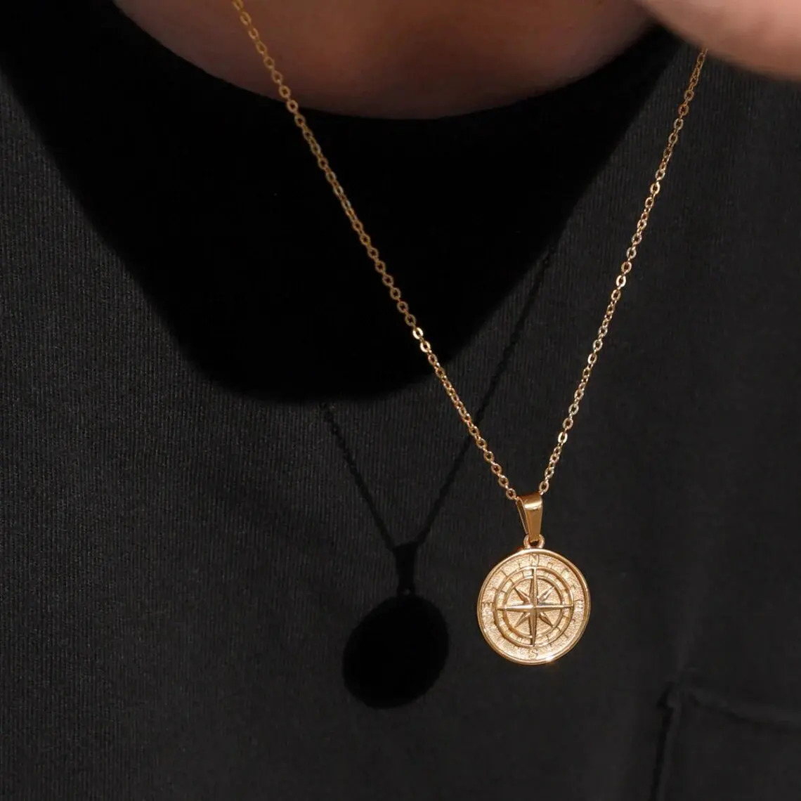 Gold Color Mens Compass NecklacesVintage Viking North Star Anchor MedalStainless Steel Pendant for Male Boyfriend Dad Gift 260327
