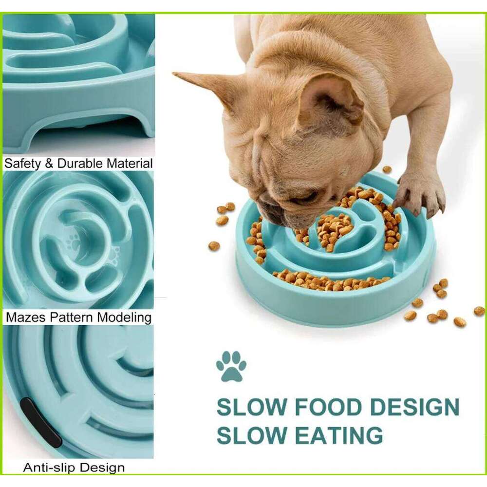 Pet Slow Feeder Fun Non Slip Anti-Gulping Slower Food Feeding Dishes Eco Dog Bowl for Large Medium Small Dogs Puppy 26W0330