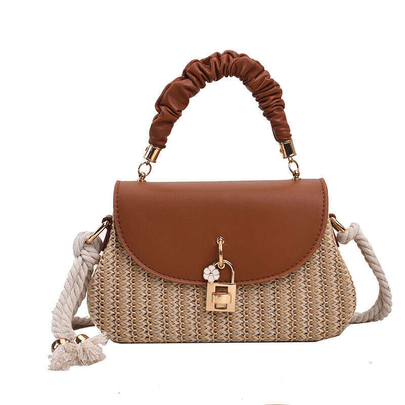 Fashionable Hand-Woven Small Square Bag, Casual Straw PU Patchwork Handbag, Trendy Shoulder And Crossbody Bag Evergwish