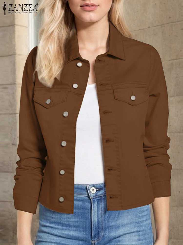 2025 ZANZEA Women Autumn Jackets Coats Stylish Lapel Neck Long Sleeve Jackets Solid Thin Outwears Button Down Work Wear CoatsT260328