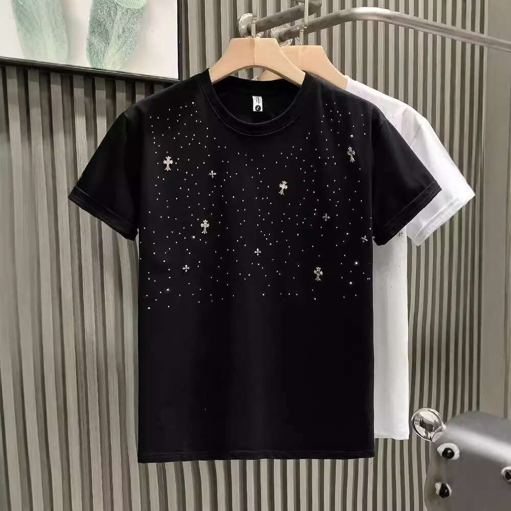 European-style trendy niche cross rhinestone fashion luxury brand men's short-sleeve T-shirt for young people