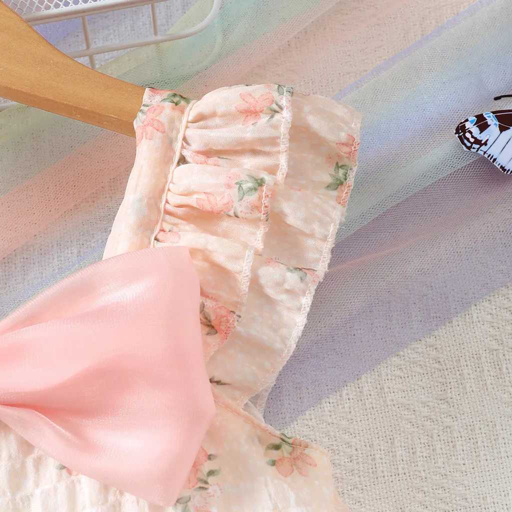 1-6Years Kids Girl Princess Dresses Sleeveless Sling Ruffle Floral Print Tiered Dress Fashion Cute Child Girl Daily Party WearT260330