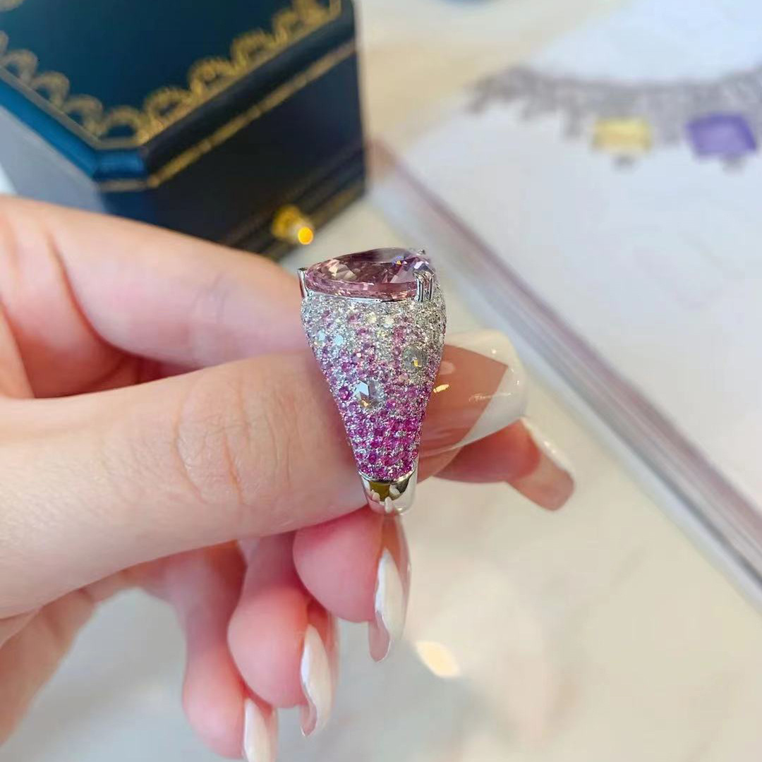 Jewlery Designer For Women Colorful Zircon Heart Ring Women, Elegant And Simple Full Diamond Heart-Shaped Color Stone High-End Index Finger Ring