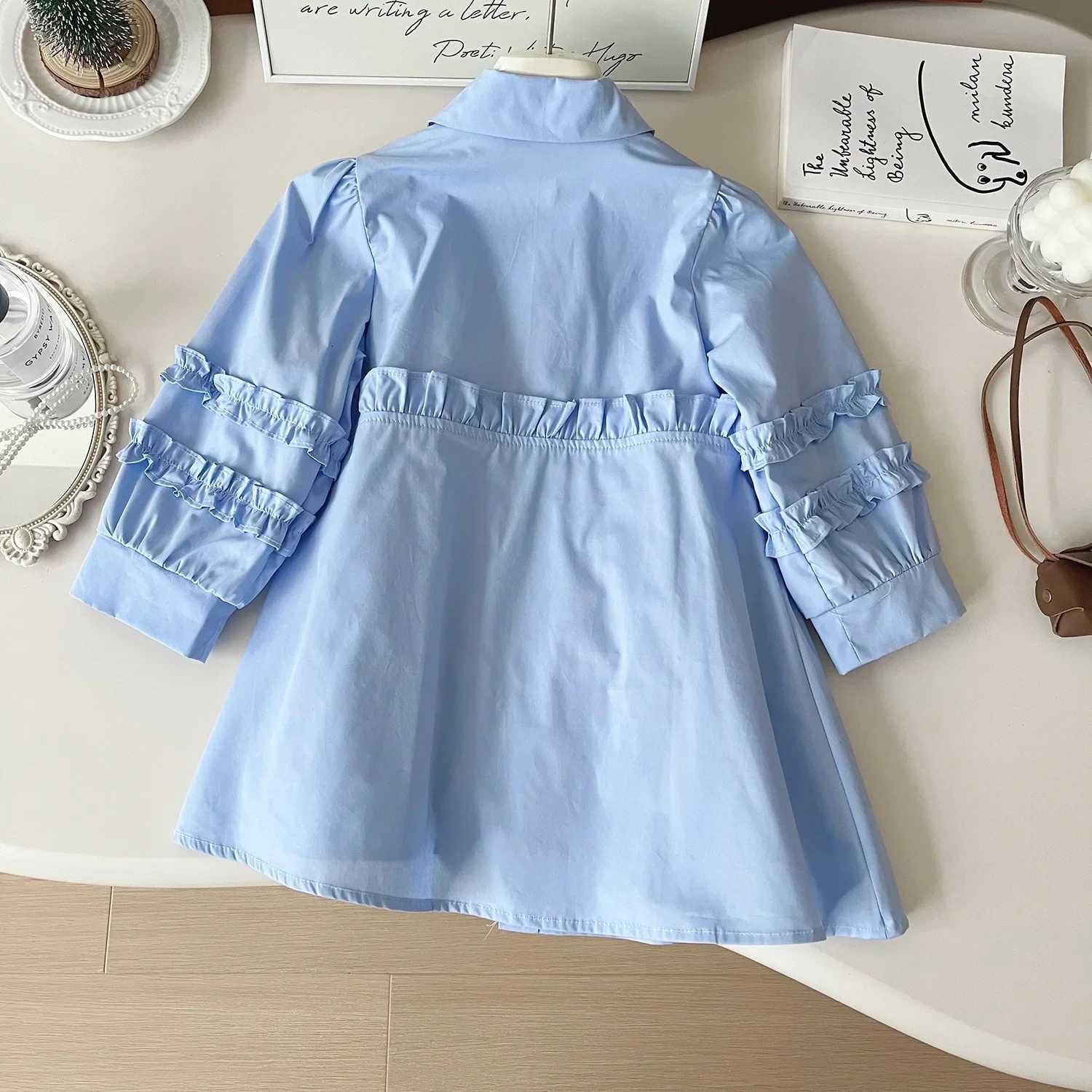 Heronsbill Doll collar lace Asymmetrical hem Girls long-sleeved shirt dress girls clothes party dress for kids girlT260330
