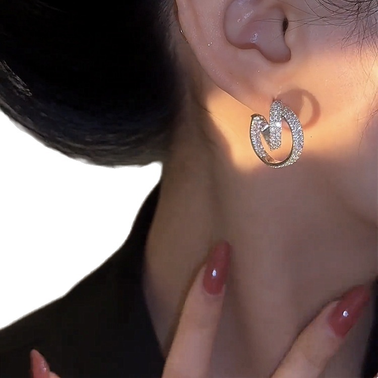 Silver Stud Earrings With Micro-set Zirconia Shaped Cross Design Exquisite Luxe Casual Minimalist Versatile Unique And Fashionable Earrings