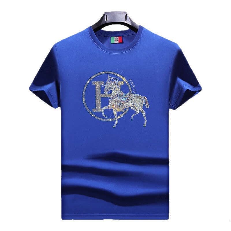 Mercerized cotton short-sleeve mens round-neck summer shirt fashionable and versatile European style slim fit00