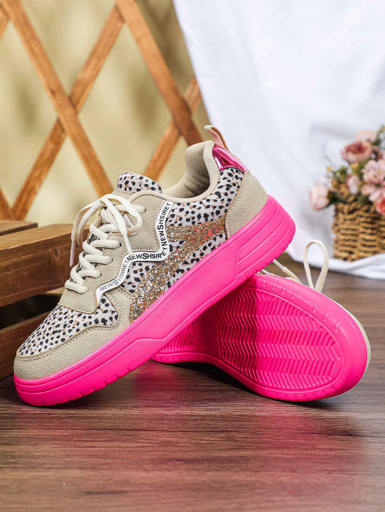 Kids Teen Girls Women Leopard Glitter Platform Sneakers Neon Pink Sole Casual Fashion Walking Shoes Breathable Comfort Students Street Style Club Wear