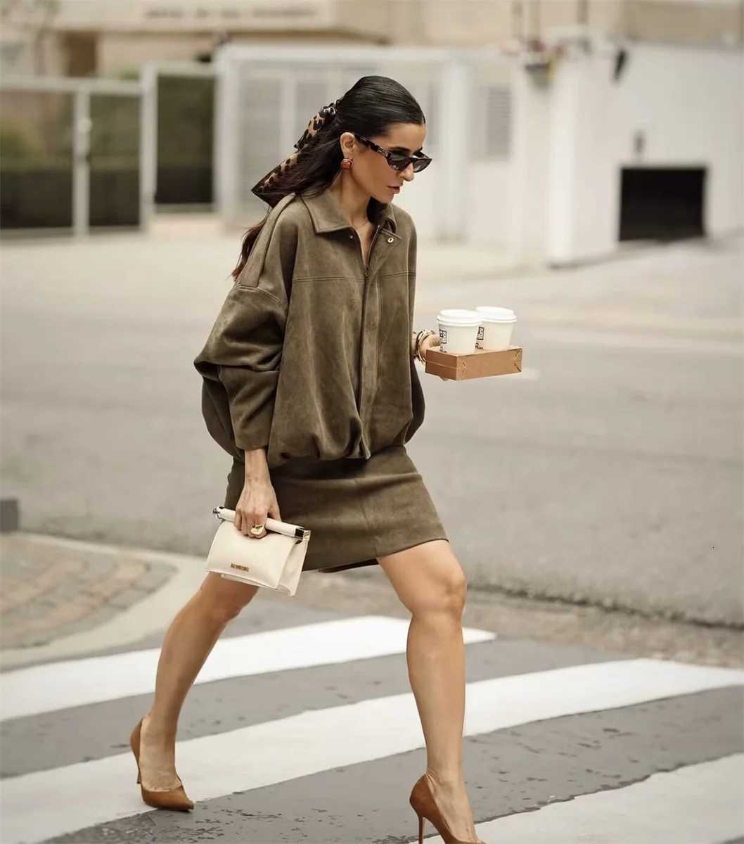 Womens Army Elegant Bomber Jackets Coats Fashion Turn-down Collar Long Sleeve Loose Coats Vintage Female Outerwear Chic TopsT260328