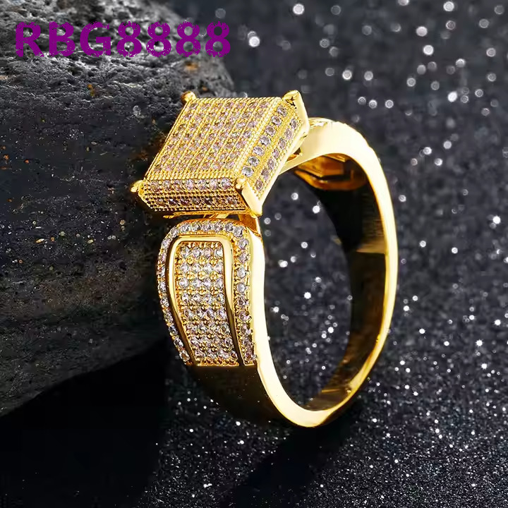 Mens Moissanite Diamond Hip Hop Rings For Wedding Engagement Trendy Fashion Jewelry