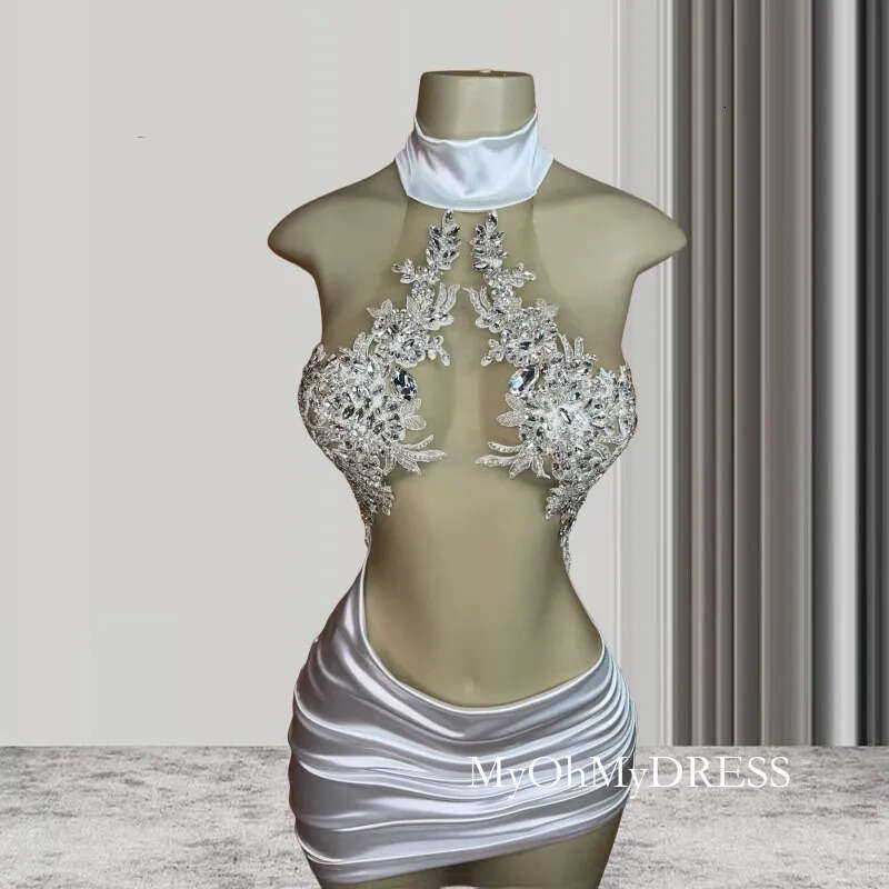 Sexy Crystals Short Prom For Black Girls See Through Luxury African American Cocktail Dresses Birthday Party Homecoming Gowns J033 D0330