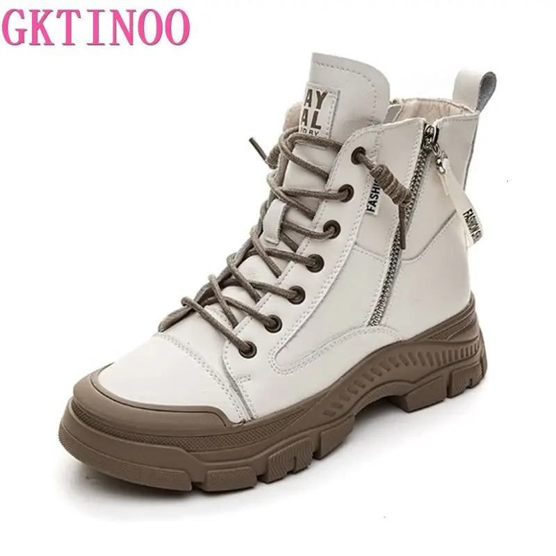 GKTINOO 2026 Autumn Winter Shoes Genuine Leather Sneakers Fashion Boots for Women Thick Sole Women Ankle Boots Ladies Botas 260327