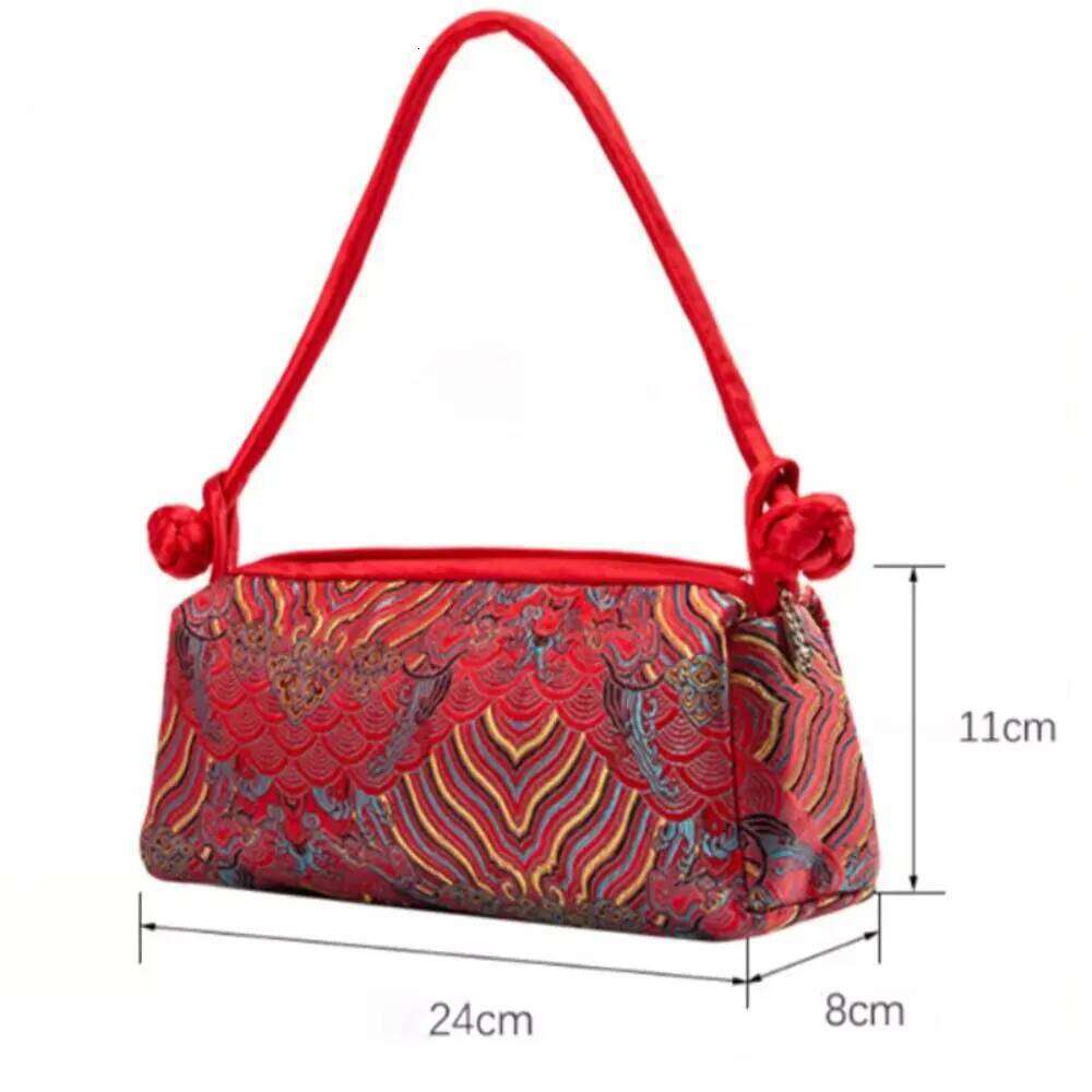 Chinese Embroidery Fashion Silk Embroidered Women Handbag Chinese Style Design Knot Clutch Retro Zipper Cosmetic Bag Travel