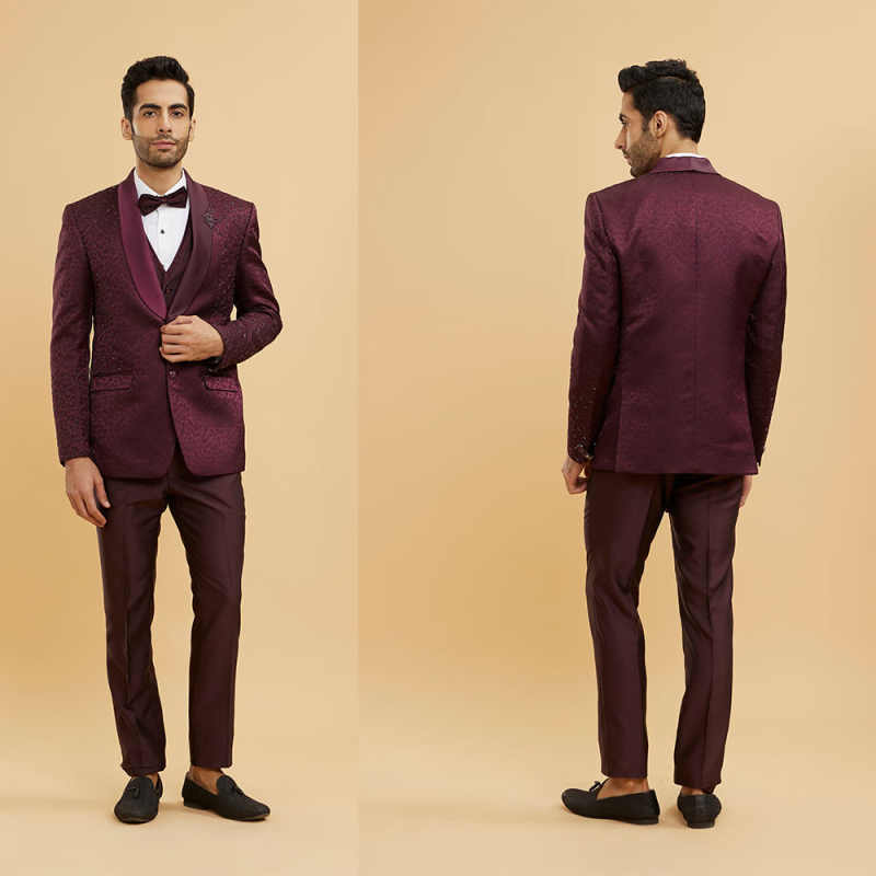 New Purple Acetate Men Suit Party Prom Special Business Groom Groomsman Wedding Male Tuxedos 2 Piece Set Blazer Pants