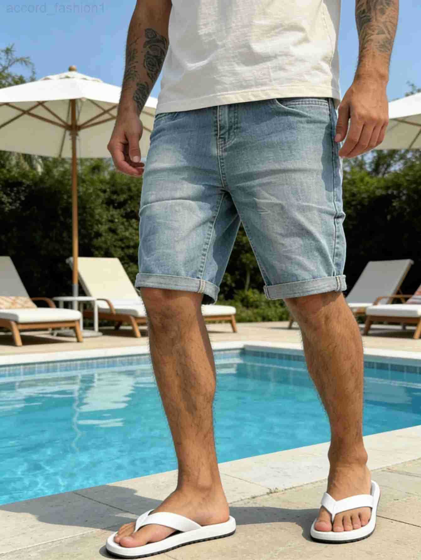 Y2K Fashion Mens Stretch Blue Jorts Slim Fit Stylish Jeans Pant Comfort Casual Outfits H260330