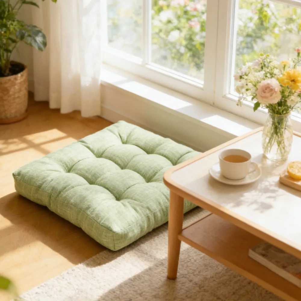 Green Linen Floor Seat Cushion Pillow Gift Round Large Pillows Seating for Adults Tufted Seat Cushions for Living Room Tatami H260330 - view 3