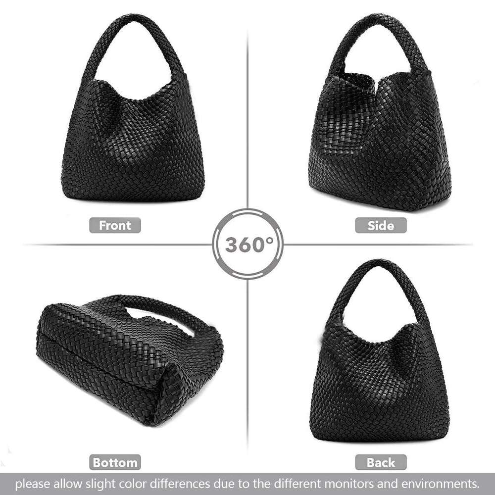 For Women Large Woven Leather Handbags Shoulder Bag Braided Weave Beach Tote Purse