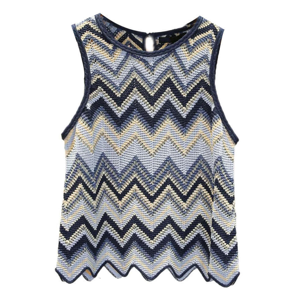 2026 Spring New Designer Women's Round Neck Sleeveless Elegant Multi functional Striped Knitted Sweater S18 Tank Top