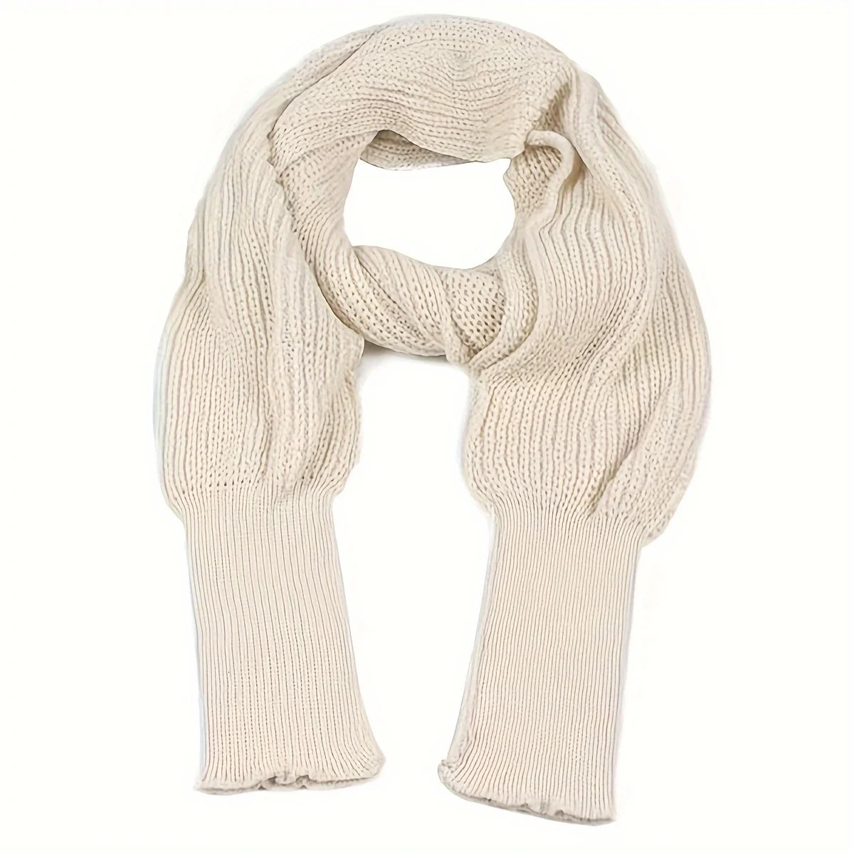 Solid Color Knit Shawl With Long Sleeves Elegant Soft Warm Short Top Autumn Winter Coldproof Elastic Wrap Scarf 260325