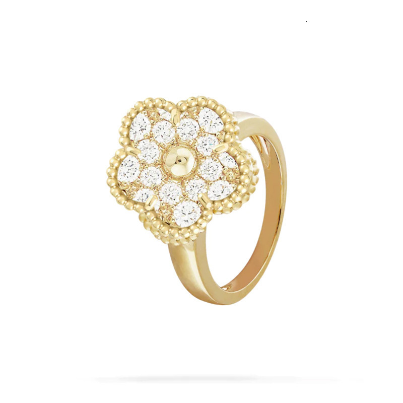 RingThick Plated 18K Gold Four-Leaf Clover White Mother-Of-Pearl Without Diamonds Ring Malachite Ring Fashion Personality Ring