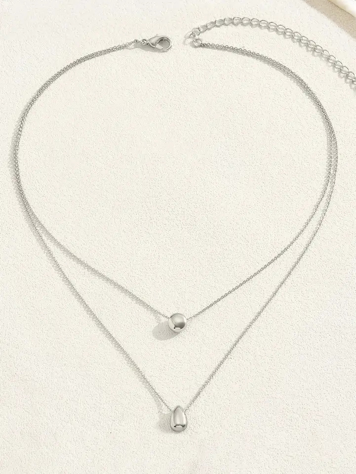 1pc Niche n Double Layer Water Drop Beaded Stainless Steel Necklace For Women Minimalist Style Womens Party 260327