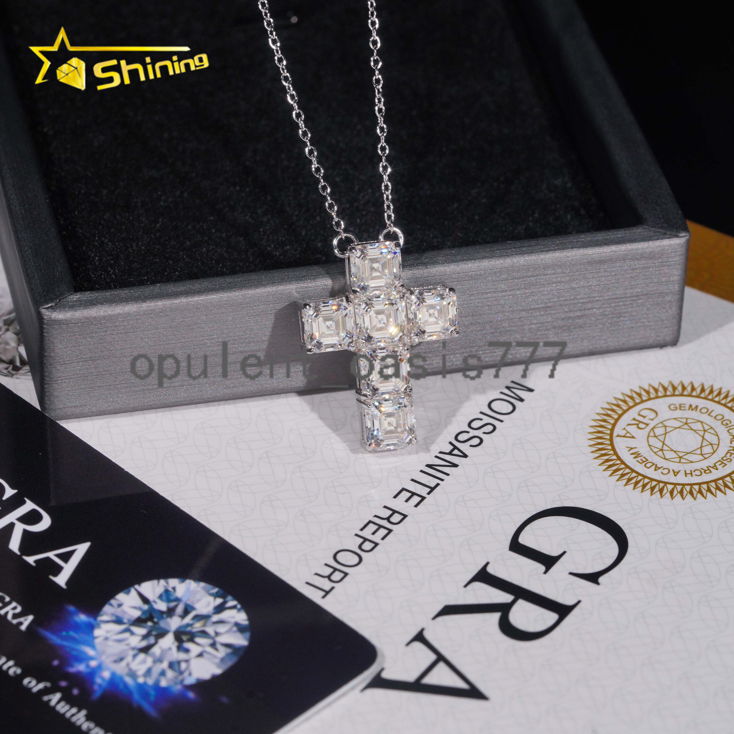 Worldwide Shipping Trendy Cross Pendant Jewelry 925 Sterling Silver Asscher Cut Moissanite Diamond Cross Pendant Necklace