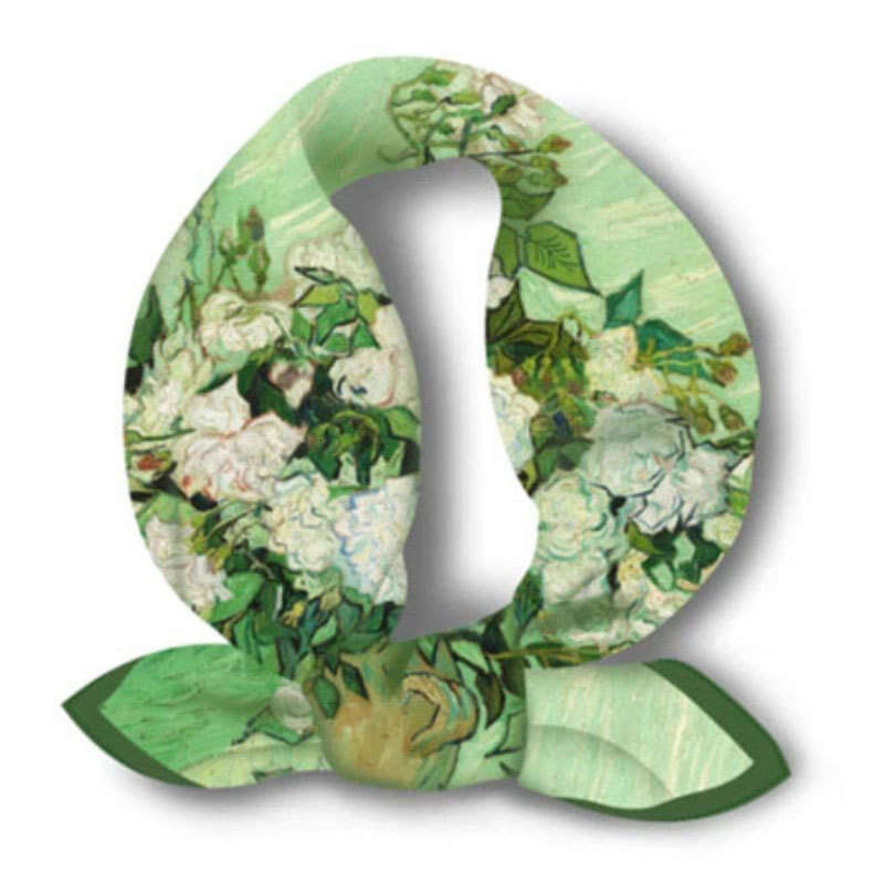 2024 Cross-Border Bestseller: Van Gogh Oil Painting Series Square Vintage Artistic Chic Small Neck Scarf, Decorative Printed Scarf Qian Pan