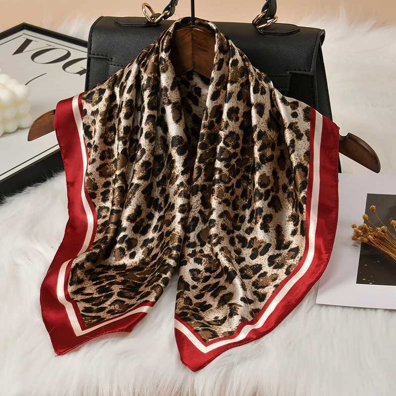 60cm Leopard Print Kerchief Hair Scarf For Wen Silk Satin band Hijab Scarfs Fem Square Neck Scarves For Ladies X260328