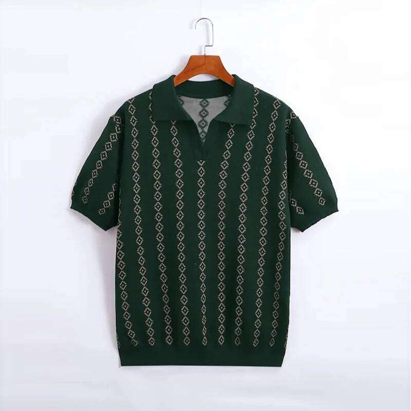 New British Fashion Men Polo Shirt Light Luxury Jacquard Seagull Collar T-Shirts Leisure Breathable Knitted Short Sleeve T-Shirt